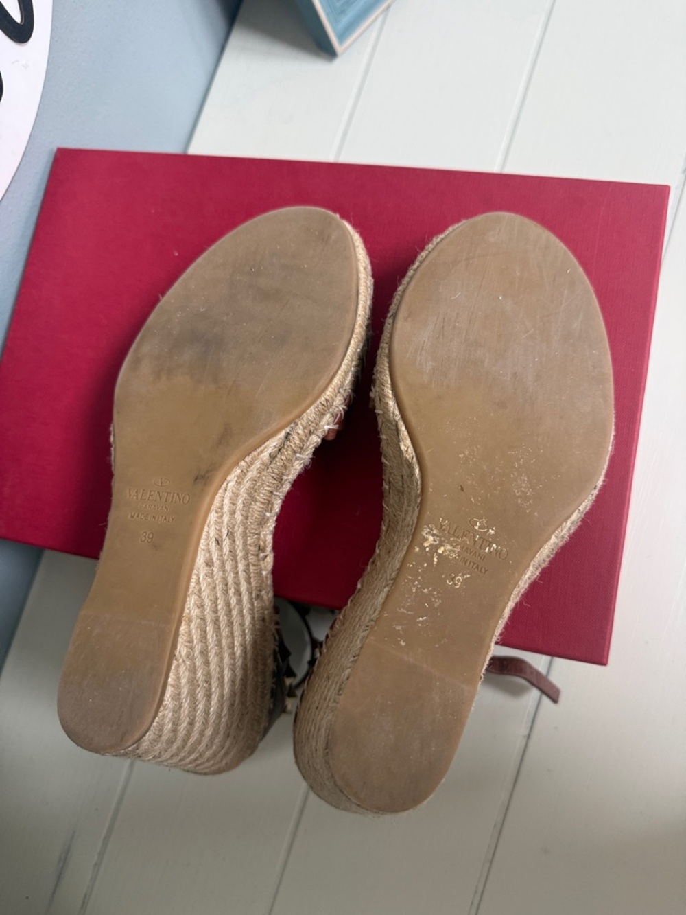 Valentino Brown Leather Studded Ankle-Strap Espadrille Sandals - Picture 4 of 6